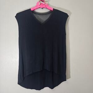 Kim & Cami Mesh V-Neck High-Low Tank Top M Black Whimsygoth Minimalist Capsule